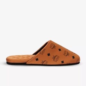 MCM Logo Print Brown Silk Blend Slippers Men's M/L Org $260
